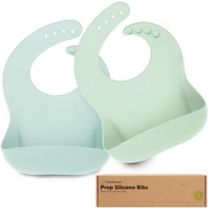 imageKeaBabies 2Pack Silicone Baby Bibs for Eating  Sturdy FoodGrade Silicone Bibs for Babies Girl Boy Large Food Catcher Clean ampamp Put On Easily Waterproof Toddler Feeding Essentials SlatePastel Sky