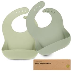 imageKeaBabies 2Pack Silicone Baby Bibs for Eating  Sturdy FoodGrade Silicone Bibs for Babies Girl Boy Large Food Catcher Clean ampamp Put On Easily Waterproof Toddler Feeding Essentials SlateSage
