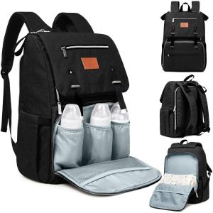 imageKeaBabies Baby Diaper Bag Backpack Travel  Large Baby Bag for Mom and Dad Waterproof MultiFunction Girl Boy Diaper Backpack with Changing Pad Durable Travel Essentials Classic GrayTrendy Black