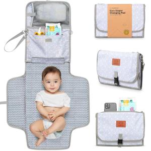 imageKeaBabies Portable Diaper Changing Pad  Large Waterproof Baby Changing Mat Compact Travel Diaper Clutch Functional Pockets Fit Newborn Essentials Wipeable ampamp Padded Baby Changer PrismGray Mod
