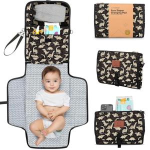 imageKeaBabies Portable Diaper Changing Pad  Large Waterproof Baby Changing Mat Compact Travel Diaper Clutch Functional Pockets Fit Newborn Essentials Wipeable ampamp Padded Baby Changer PrismDino Ridge