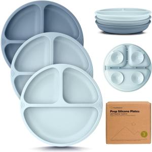 imageKeaBabies Suction Plates with Lids for Baby  3Pack 100 Silicone Toddler Plates with Suction Divided BPAFree Baby Led Weaning Essentials for Kids Dishwasher Microwave Safe Durable SlateAlps