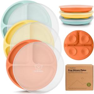 imageKeaBabies Suction Plates with Lids for Baby  3Pack 100 Silicone Toddler Plates with Suction Divided BPAFree Baby Led Weaning Essentials for Kids Dishwasher Microwave Safe Durable SlateAmaze