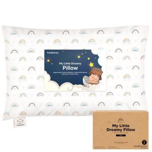 imageKeaBabies Toddler Pillow with Pillowcase Jumbo 14X20  Soft Organic Cotton Toddler Pillows for Sleeping  Machine Washable  Perfect for Travel Toddler Bed Set Soft WhiteJolly Rainbow