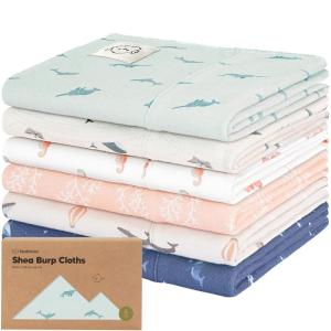 imageOrganic Burp Cloths Baby Boy Girl  6Pack Large Cotton Burping Cloths for Babies Spit Up Rags Super Absorbent Ultra Soft Newborn Rag Gender Neutral Machine Washable DurableTerracottaMarine Muse