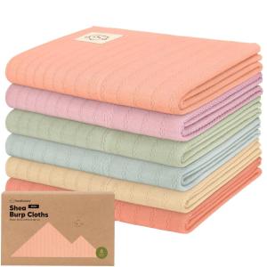 imageOrganic Burp Cloths Baby Boy Girl  6Pack Large Cotton Burping Cloths for Babies Spit Up Rags Super Absorbent Ultra Soft Newborn Rag Gender Neutral Machine Washable DurableTerracottaMuted Pastel