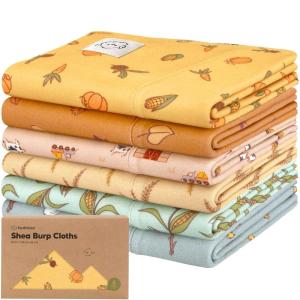 imageOrganic Burp Cloths Baby Boy Girl  6Pack Large Cotton Burping Cloths for Babies Spit Up Rags Super Absorbent Ultra Soft Newborn Rag Gender Neutral Machine Washable DurableTerracottaCountryside