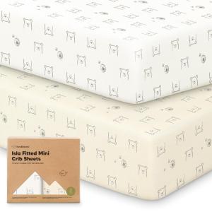 imagePack and Play Sheets Fitted  2Pack Mini Crib Sheets for Pack N Play Mattress 38x26 Soft ampamp Cozy Neutral Toddler Playard Bedding Snug Fitted Mini Baby Crib Mattress Cover Boy Girl ABC LandBumble Bear