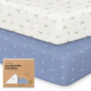 imagePack and Play Sheets Fitted  2Pack Mini Crib Sheets for Pack N Play Mattress 38x26 Soft ampamp Cozy Neutral Toddler Playard Bedding Snug Fitted Mini Baby Crib Mattress Cover Boy Girl ABC LandMarine Muse