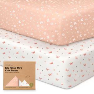 imagePack and Play Sheets Fitted  2Pack Mini Crib Sheets for Pack N Play Mattress 38x26 Soft ampamp Cozy Neutral Toddler Playard Bedding Snug Fitted Mini Baby Crib Mattress Cover Boy Girl ABC LandButterflies