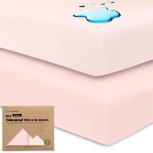 imagePack and Play Sheets Fitted  2Pack Mini Crib Sheets for Pack N Play Mattress 38x26 Soft ampamp Cozy Neutral Toddler Playard Bedding Snug Fitted Mini Baby Crib Mattress Cover Boy Girl ABC LandMist Rose