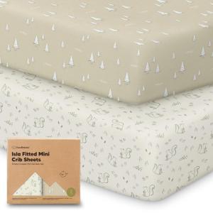 imagePack and Play Sheets Fitted  2Pack Mini Crib Sheets for Pack N Play Mattress 38x26 Soft ampamp Cozy Neutral Toddler Playard Bedding Snug Fitted Mini Baby Crib Mattress Cover Boy Girl ABC LandPine Grove