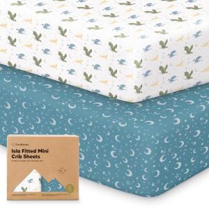 imagePack and Play Sheets Fitted  2Pack Mini Crib Sheets for Pack N Play Mattress 38x26 Soft ampamp Cozy Neutral Toddler Playard Bedding Snug Fitted Mini Baby Crib Mattress Cover Boy Girl ABC LandDragon Tale
