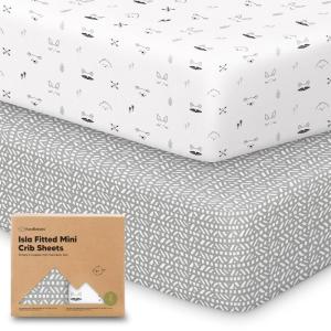 imagePack and Play Sheets Fitted  2Pack Mini Crib Sheets for Pack N Play Mattress 38x26 Soft ampamp Cozy Neutral Toddler Playard Bedding Snug Fitted Mini Baby Crib Mattress Cover Boy Girl ABC LandNordic