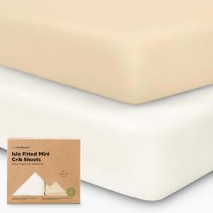 imagePack and Play Sheets Fitted  2Pack Mini Crib Sheets for Pack N Play Mattress 38x26 Soft ampamp Cozy Neutral Toddler Playard Bedding Snug Fitted Mini Baby Crib Mattress Cover Boy Girl ABC LandKhaki