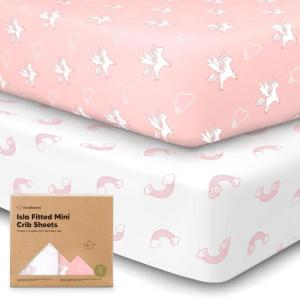 imagePack and Play Sheets Fitted  2Pack Mini Crib Sheets for Pack N Play Mattress 38x26 Soft ampamp Cozy Neutral Toddler Playard Bedding Snug Fitted Mini Baby Crib Mattress Cover Boy Girl ABC LandDreamland