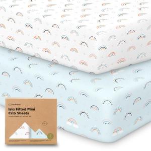 imagePack and Play Sheets Fitted  2Pack Mini Crib Sheets for Pack N Play Mattress 38x26 Soft ampamp Cozy Neutral Toddler Playard Bedding Snug Fitted Mini Baby Crib Mattress Cover Boy Girl ABC LandJolly Rainbow