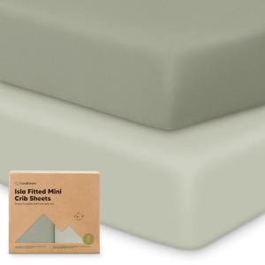 imagePack and Play Sheets Fitted  2Pack Mini Crib Sheets for Pack N Play Mattress 38x26 Soft ampamp Cozy Neutral Toddler Playard Bedding Snug Fitted Mini Baby Crib Mattress Cover Boy Girl ABC LandLichen