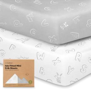 imagePack and Play Sheets Fitted  2Pack Mini Crib Sheets for Pack N Play Mattress 38x26 Soft ampamp Cozy Neutral Toddler Playard Bedding Snug Fitted Mini Baby Crib Mattress Cover Boy Girl ABC LandAbc Land