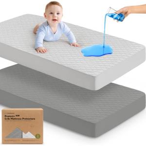 imageWaterproof Crib Mattress Protector Cover Fitted  2Pack Quiet Baby Crib Mattress Pad Sheets 52quot x 28quot Soft Quilted Cotton Baby Sheet Machine Washable Easy Fit Durable KhakiMavyGraniteMavy