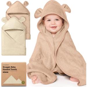 imageKeaBabies 2Pack Hooded Baby Towels for Newborn  30x30 Soft ampamp Absorbent Viscose from Bamboo Baby Bath Towels with Hood for Infant ToddlerKidsBoys GirlsNewborn Bath Essentials Almond Petite