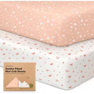 image2Pack Mini Crib Sheets Fitted  38x26 Pack N Play Sheets for Pack and Play Mattress Organic Cotton Soft ampamp Breathable Playard Bedding Neutral Mini Toddler Bed Cover for Boys Girls ButterfliesButterflies