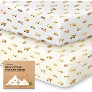 image2Pack Mini Crib Sheets Fitted  38x26 Pack N Play Sheets for Pack and Play Mattress Organic Cotton Soft ampamp Breathable Playard Bedding Neutral Mini Toddler Bed Cover for Boys Girls ButterfliesConstruction