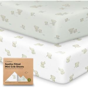 image2Pack Mini Crib Sheets Fitted  38x26 Pack N Play Sheets for Pack and Play Mattress Organic Cotton Soft ampamp Breathable Playard Bedding Neutral Mini Toddler Bed Cover for Boys Girls ButterfliesElly