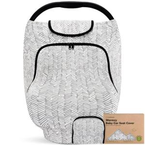 imageBaby Car Seat Cover for Boys Girls  Breathable Infant Carseat Canopy for Winter Rain Universal Stretchy Fit Nursing Cover for Breastfeeding Newborns Super Soft Easy Access Zip Window IndigoHerringbone