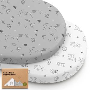image2Pack Organic Bassinet Sheets for Girls Boys  100 Cotton Bassinet Mattress Sheets Compatible with Halo Bassinest Swivel Sleeper GracoBaby DelightChiccoUnisex Fitted Bassinet Sheets SavannahWoodland