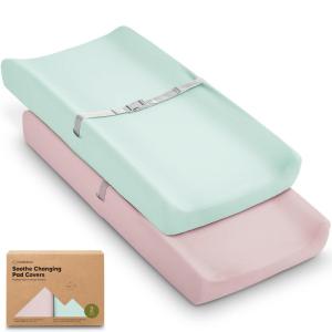 image2Pack Organic Changing Pad Covers for Girl Boy Neutral  100 Cotton Changing Table Pad Cover Soft Baby Nursery Diaper Changing Pad Sheets Contour Changing Pads Liners Change Pad Cover FoxtrotPastel