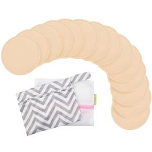 imageReusable Nursing Pads for Breastfeeding 14Pack  4Layers Viscose Derived from Bamboo Nursing Pads Breastfeeding Pads Washable Breast Pads Organic Maternity PadsNipple Pads Soft White L 48quotBare Beige